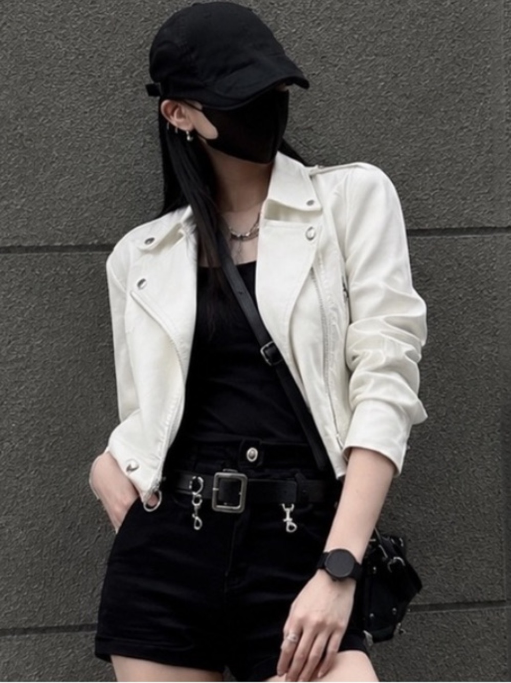 Women’s White Cropped Leather Moto Jacket - Sleek Lightweight Biker Style